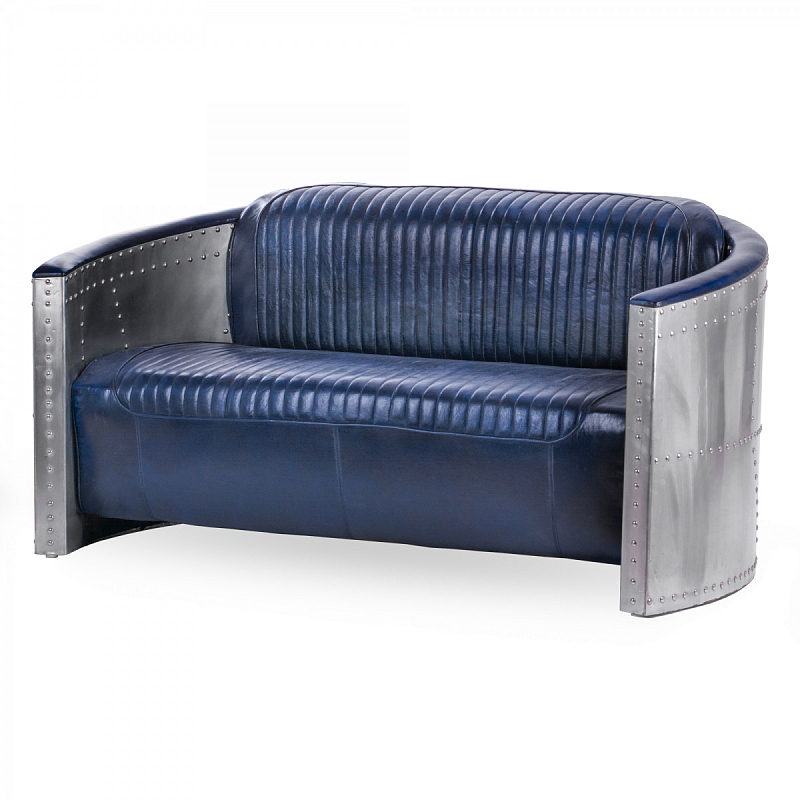 Диван Авиатор Sofa 2 seat синяя кожа Синий Алюминий Диван Авиатор Sofa 2 seat синяя кожа Синий Алюминий в Брянске | Loft Concept