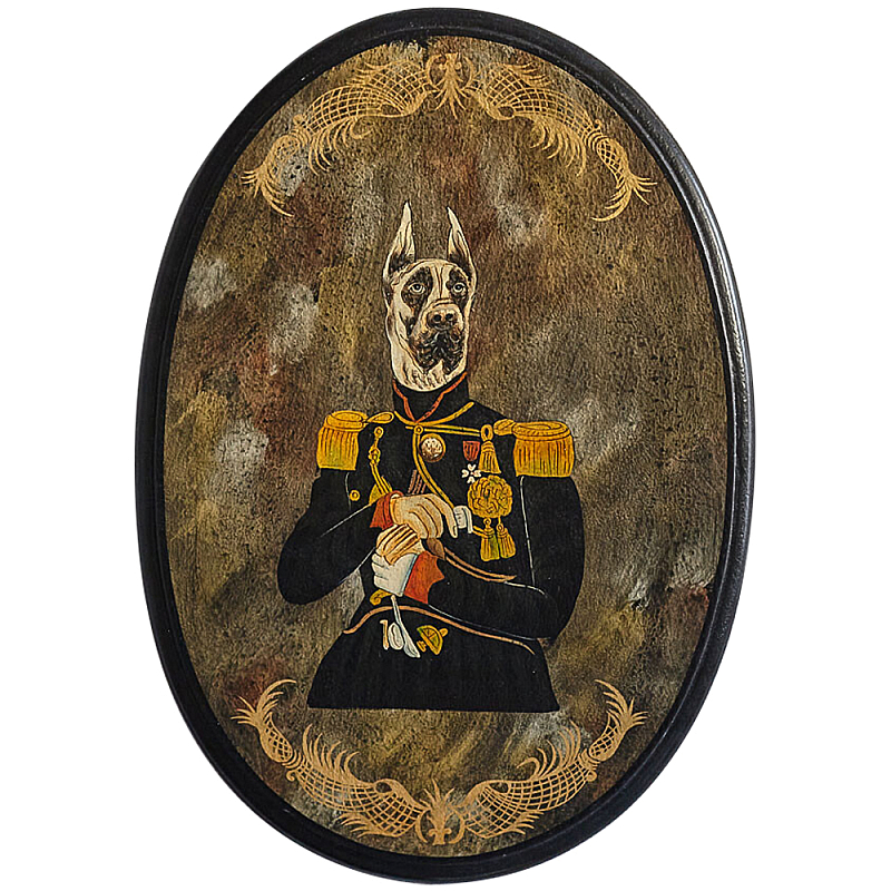 Картина в овальной раме Chinoiserie Great Dane Dog Portrait Золотой Черный Коричневый Картина в овальной раме Chinoiserie Great Dane Dog Portrait Золотой Черный Коричневый в Брянске | Loft Concept