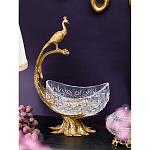 Чаша из прозрачного стекла на бронзовой подставке в виде павлина с рельефным хвостом Eden Garden варинант исполнения - 2 | Loft Concept в Брянске