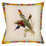 Декоративная подушка бежевая в разноцветную полоску с изображением птиц и цветов Blooming Birds Colorful Cushion варинант исполнения - 3 | Loft Concept в Брянске