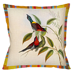 Декоративная подушка бежевая в разноцветную полоску с изображением птиц и цветов Blooming Birds Colorful Cushion варинант исполнения - 6 | Loft Concept в Брянске