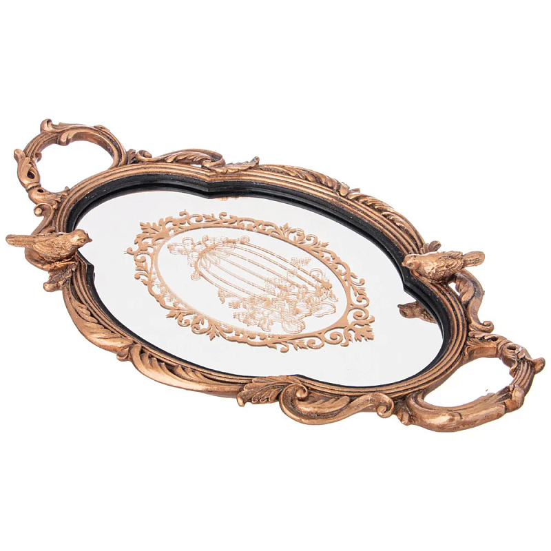 Поднос декоративный с фигурками птиц Mirror Surface Bronze Бронза Поднос декоративный с фигурками птиц Mirror Surface Bronze Бронза в Брянске | Loft Concept