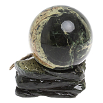 Шар с декором в виде бронзовой ящерицы на подставке из натурального камня Змеевик Natural Stone Spheres 10 см варинант исполнения - 2 | Loft Concept в Брянске