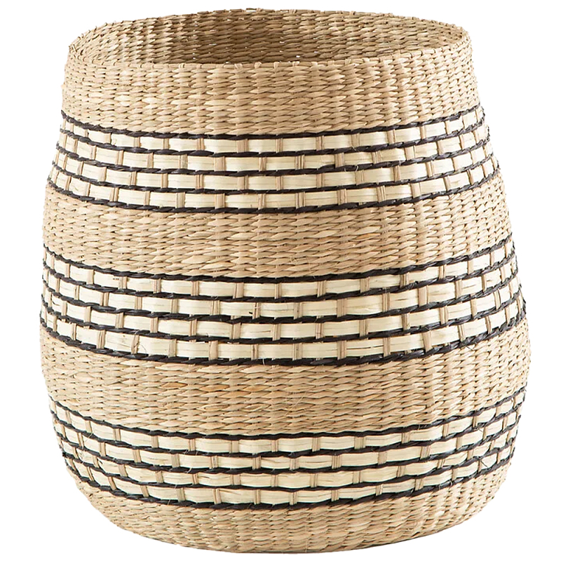 Круглая корзина из плетеного тростника Marjani Wicker Basket Бежевый Черный Круглая корзина из плетеного тростника Marjani Wicker Basket Бежевый Черный в Брянске | Loft Concept
