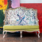 Диван из натурального бука бежевый с изображением птиц и цветов Beige Green Chinoiserie Garden Sofa варинант исполнения - 11 | Loft Concept в Брянске