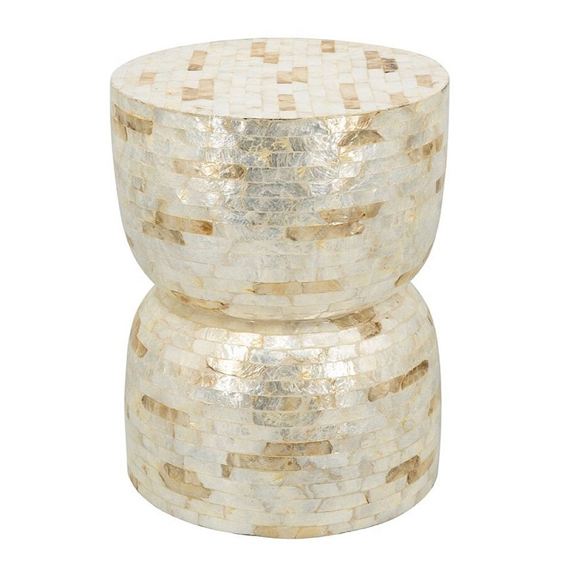 Приставной столик с мозаичным рисунком из раковин устриц Bone Inlay Кремовый в Брянске | Loft Concept 