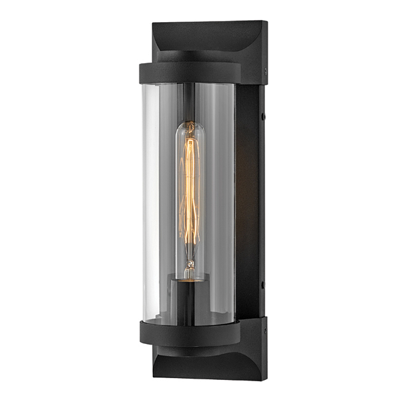 Настенный фонарь в индустриальном стиле с вытянутым цилиндрическим плафоном из прозрачного стекла и черным корпусом Hinkley Черный Прозрачное Стекло в Брянске | Loft Concept 