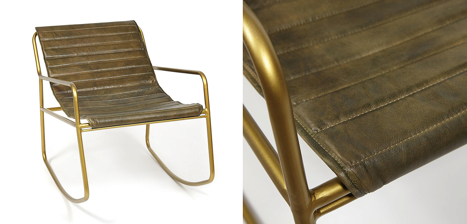 Кресло-качалка Industrial buffalo leather rocking chair Кресло-качалка Industrial buffalo leather rocking chair - Loft-Concept в Брянске