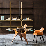 Дизайнерский круглый обеденный стол стеклянный с фигурным подстольем из цемента ARC Dining Table варинант исполнения - 5 | Loft Concept в Брянске