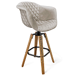 Барный стул со спинкой и мягкой обивкой с ромбами на 4-х деревянных ножках Бежевый Велюр Ava Charm варинант исполнения - 1 | Loft Concept в Брянске