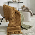 Плед из шерсти цвета охры с бахарамой Waffle Comfort варинант исполнения - 7 | Loft Concept в Брянске