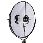 Торшер в виде прожектора с круглым тканевым абажуром на треноге черного цвета Radiance Éclat варинант исполнения - 6 | Loft Concept в Брянске