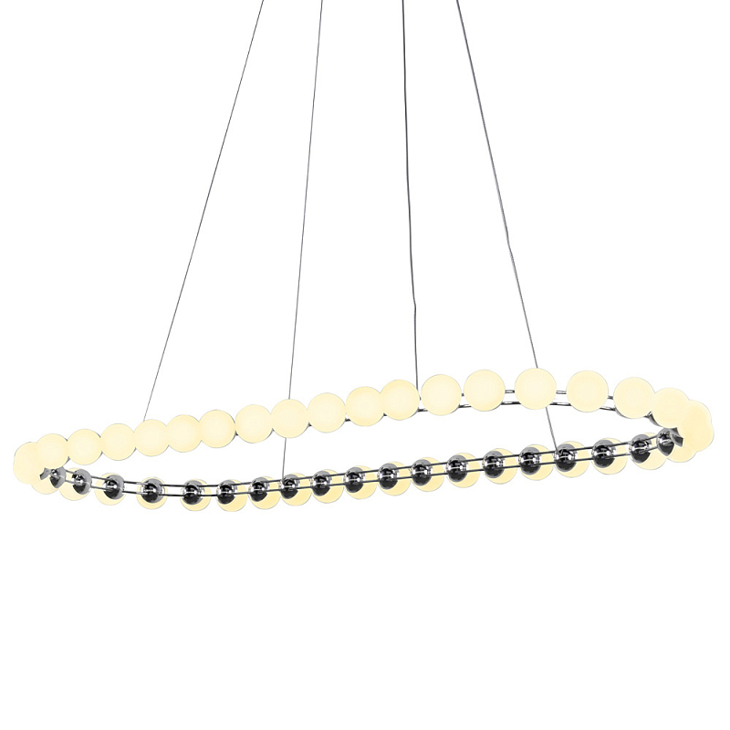 Люстра подвесная светодиодная с круглыми плафонами белого цвета PEARLS Suspension 100 Хром Латунь Белый Люстра подвесная светодиодная с круглыми плафонами белого цвета PEARLS Suspension 100 Хром Латунь Белый в Брянске | Loft Concept