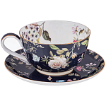 Чайный сервиз из фарфора темно-синий с рисунком цветов на 6 персон 14 предметов 300 мл Garden Whisper Porcelain Set  варинант исполнения - 1 | Loft Concept в Брянске