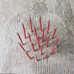 Дизайнерский журнальный стол с круглой прозрачной столешницей и основанием в виде красных металлических тросов Wires варинант исполнения - 4 | Loft Concept в Брянске