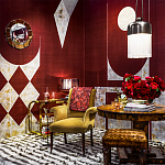 Обои ручная роспись в стиле Арт-деко Assemblage Original colourway on red silk dupion варинант исполнения - 1 | Loft Concept в Брянске