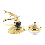 Икорница с декором "Стерлядка на ракушке" с гравировкой на подставке из натурального камня Обсидиан Decorative Cavair Dishes варинант исполнения - 3 | Loft Concept в Брянске