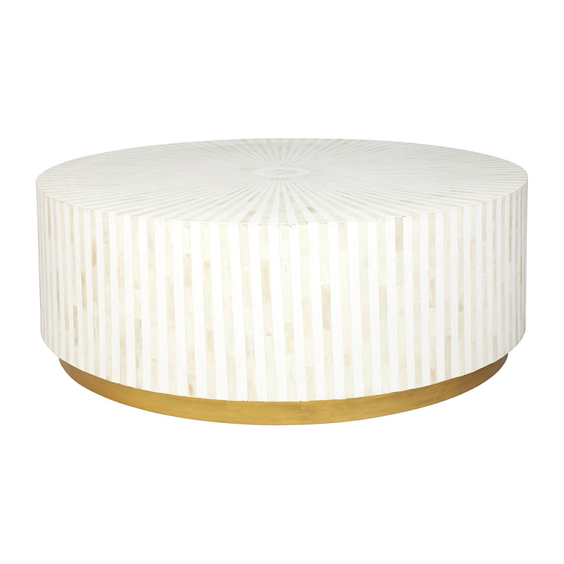 Стол журнальный Белый RADIAL BONE INLAY COFFEE TABLE NATURAL Белый ivory ( слоновая кость ) Золотой в Брянске | Loft Concept 