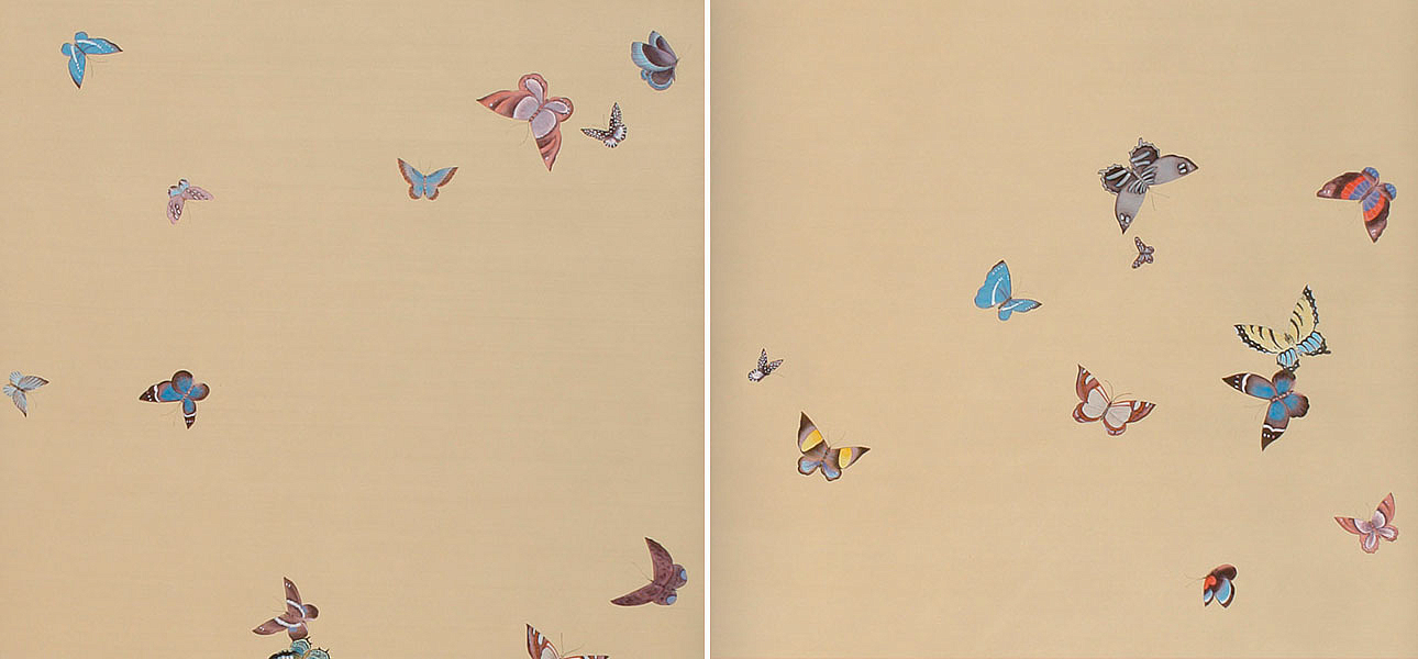 Обои ручная роспись Butterflies Icarus on New Faint Gold metallic silk Обои ручная роспись Butterflies Icarus on New Faint Gold metallic silk - Loft-Concept в Брянске