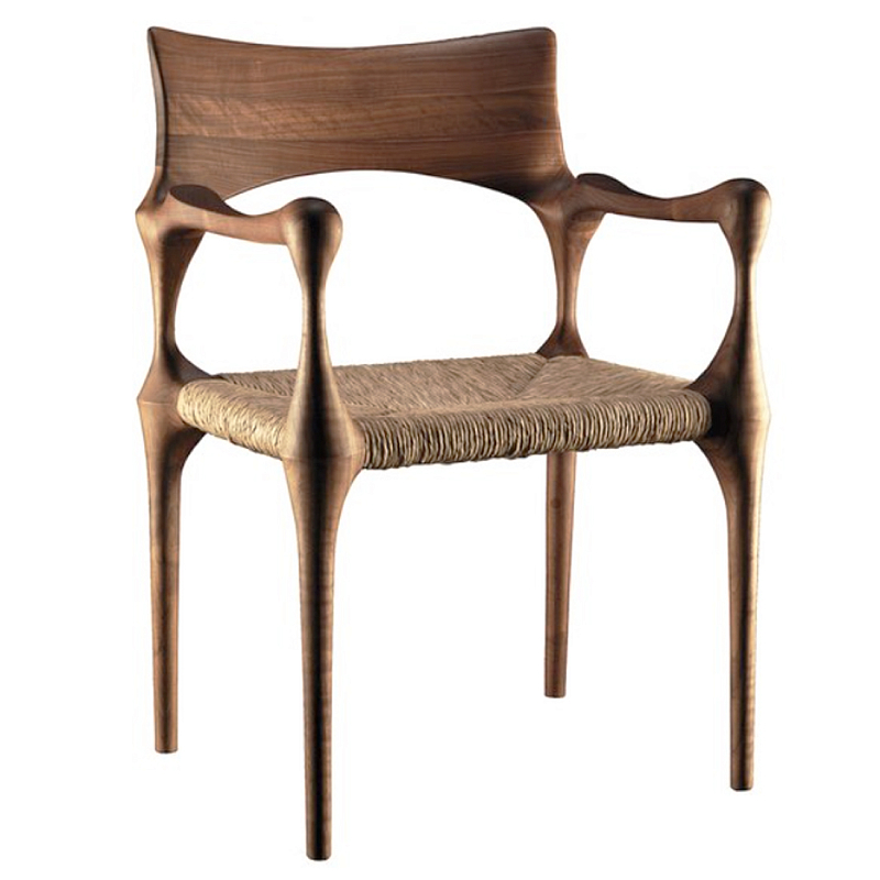 Стул из Ореха с плетеным сидением Kronos Dining Chair Brown Коричневый Бежевый в Брянске | Loft Concept 