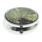 Таблетница карманная круглая с 3-мя отделениями с зеркалом и накладкой из натурального камня Апатит Желтый Silver Stone Pillboxes варинант исполнения - 3 | Loft Concept в Брянске
