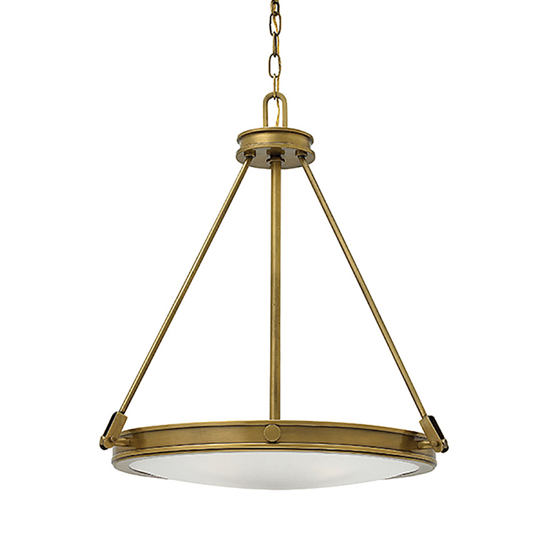 Люстра подвесная цвета латунь с плоским круглым матовым стеклянным плафоном на цепи Hinkley Латунь Белый Бежевый в Брянске | Loft Concept 