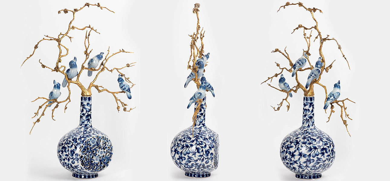 Ваза фарфоровая с орнаментом с фигурками птиц Porcelain Bird Ваза фарфоровая с орнаментом с фигурками птиц Porcelain Bird - Loft-Concept в Брянске