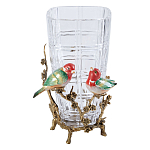 Ваза стеклянная прозрачная с бронзовым основанием в виде ветвей и фарфоровыми птичками Eden Garden варинант исполнения - 1 | Loft Concept в Брянске