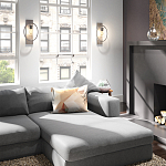 Бра цвета хром с круглой рамой и цилиндрическим прозрачным стеклянным плафоном на прямоугольном основании Feiss варинант исполнения - 3 | Loft Concept в Брянске