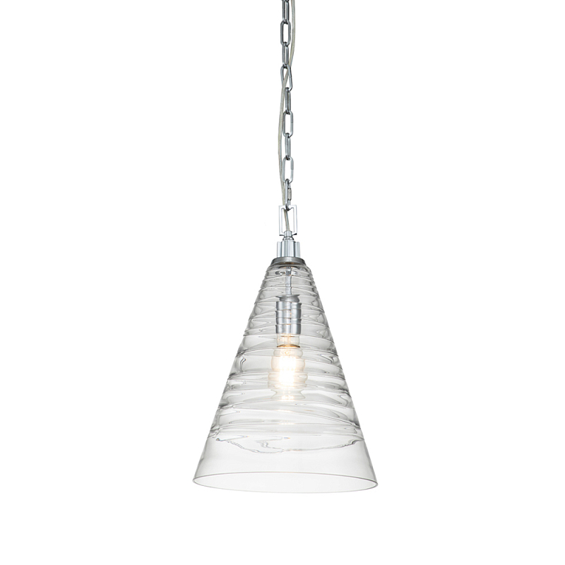 Подвесной светильник с прозрачным рельефным стеклянным плафоном в форме конуса Feiss Прозрачное Стекло Хром в Брянске | Loft Concept 