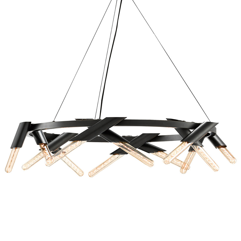 Люстра круглая с трубчатыми лампочками Vanguard Circle Черный в Брянске | Loft Concept 