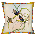 Декоративная подушка бежевая в разноцветную полоску с изображением птиц и цветов Blooming Birds Colorful Cushion варинант исполнения - 8 | Loft Concept в Брянске