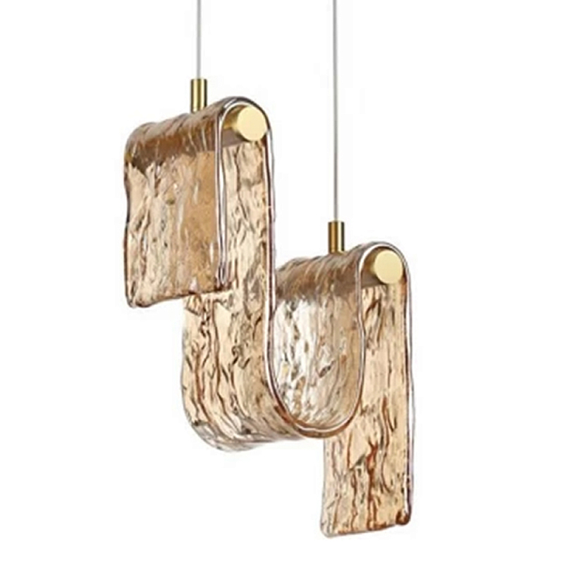 Подвесной светильник волнистой формы из фактурного стекла Wave Дымчатый (Smoke) Янтарный в Брянске | Loft Concept 