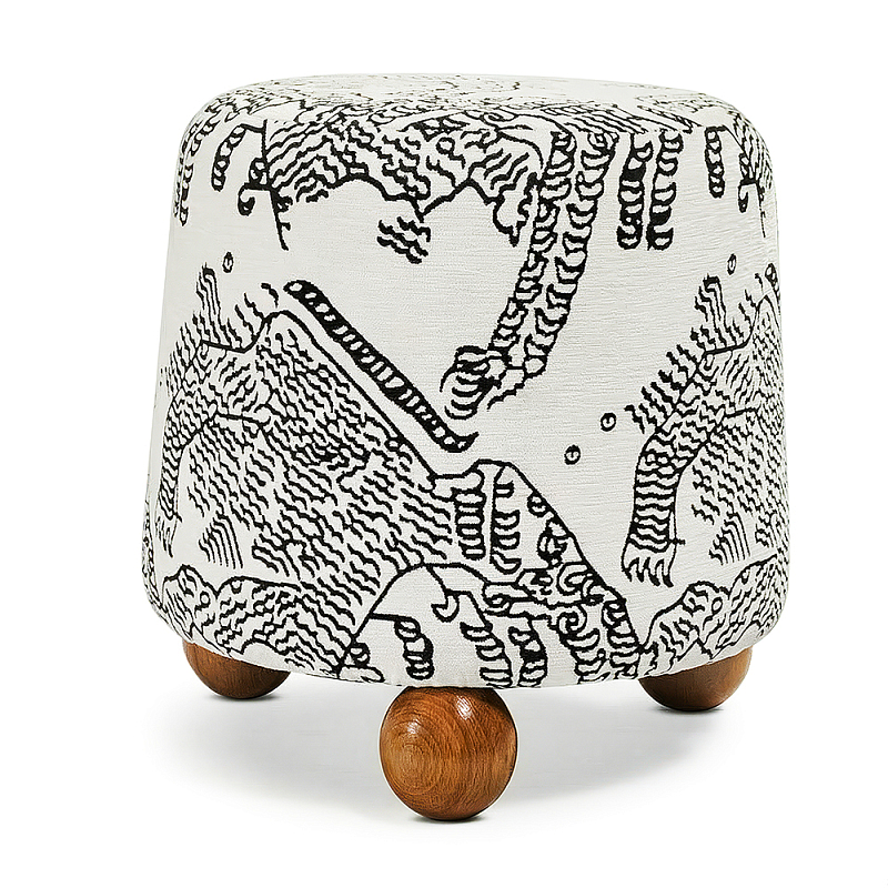 Пуф Wakonda с Круглыми ножками Черно-Белый орнамент Черно-белый Коричневый в Брянске | Loft Concept 