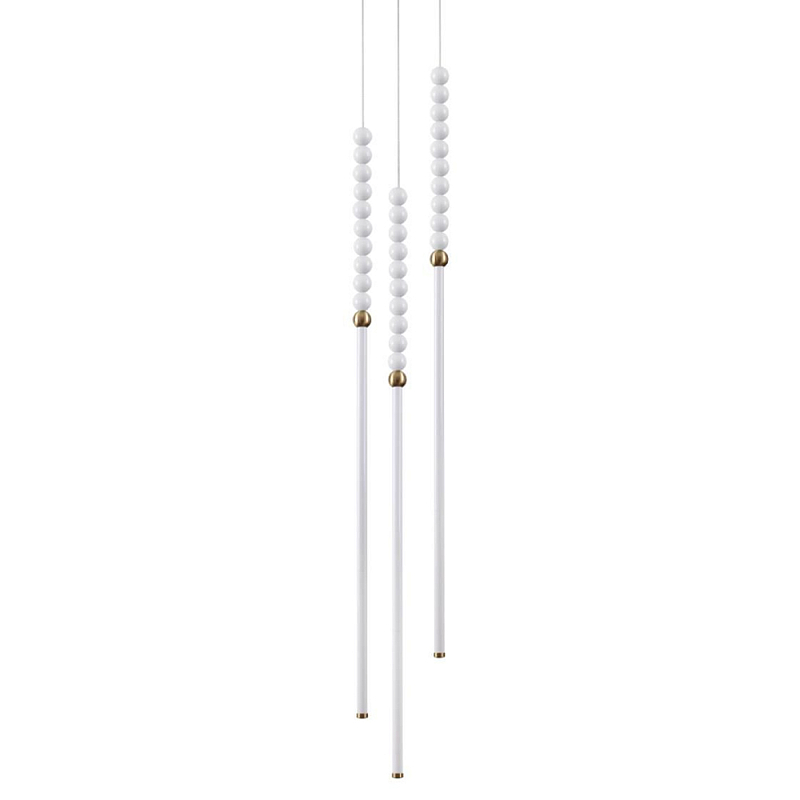 Подвесной светильник с 3-мя вертикальными плафонами и белыми шариками PEARLS Suspension Бронза Белый в Брянске | Loft Concept 
