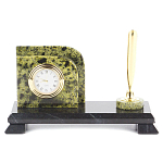 Настольный письменный набор из змеевика с визитницей с часами и ручкой Successful Leader варинант исполнения - 1 | Loft Concept в Брянске