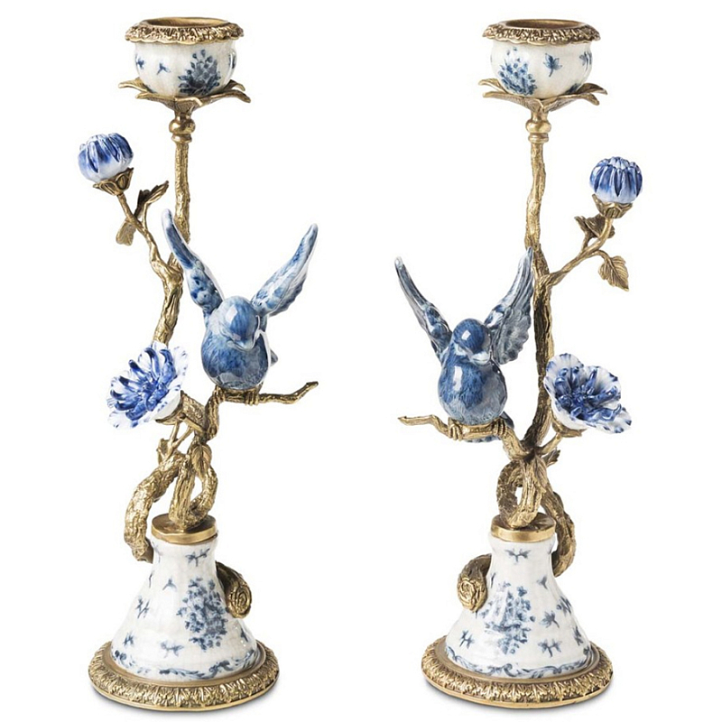 Подсвечник Candleholder Birds Atlanta Set 2 Pcs Синий Бронза Белый Подсвечник Candleholder Birds Atlanta Set 2 Pcs Синий Бронза Белый в Брянске | Loft Concept