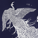 Обои ручная роспись в стиле Арт-деко Whistler Peacocks Special Colourway on Empire Blue dyed silk варинант исполнения - 1 | Loft Concept в Брянске