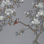 Обои ручная роспись Japanese Garden Original colourway on Gun Metal dyed silk варинант исполнения - 2 | Loft Concept в Брянске