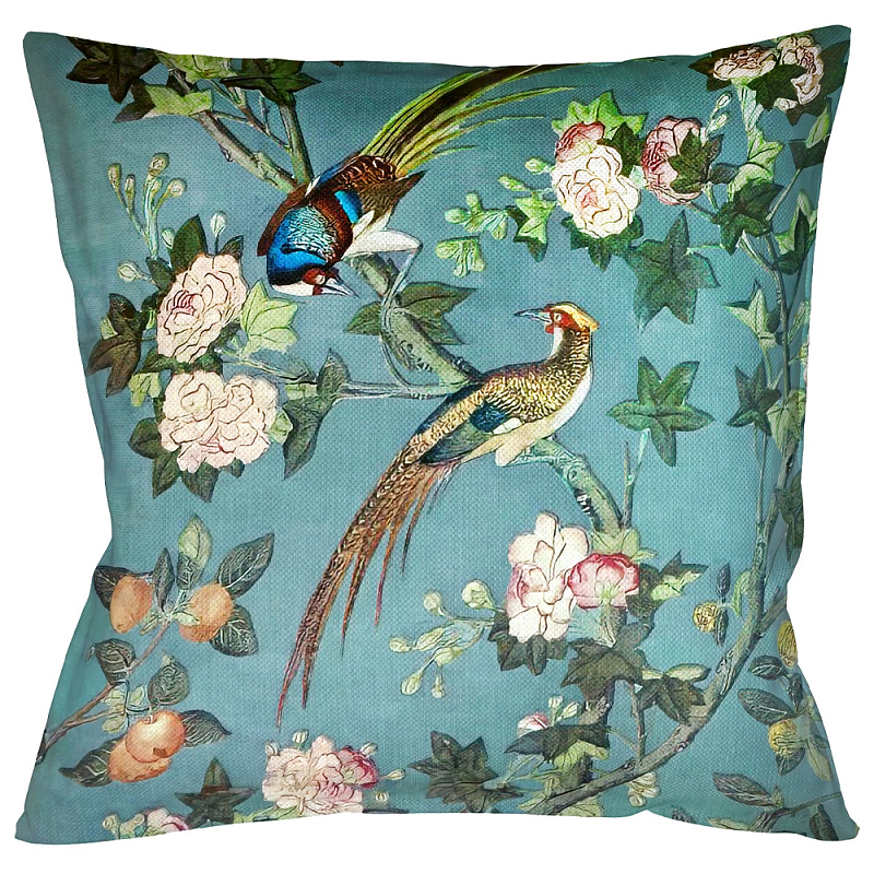 Подушка декоративная с изображением птицы в саду Chinoiserie Birds in the Garden Cushion Бирюзовый Мульти Подушка декоративная с изображением птицы в саду Chinoiserie Birds in the Garden Cushion Бирюзовый Мульти в Брянске | Loft Concept