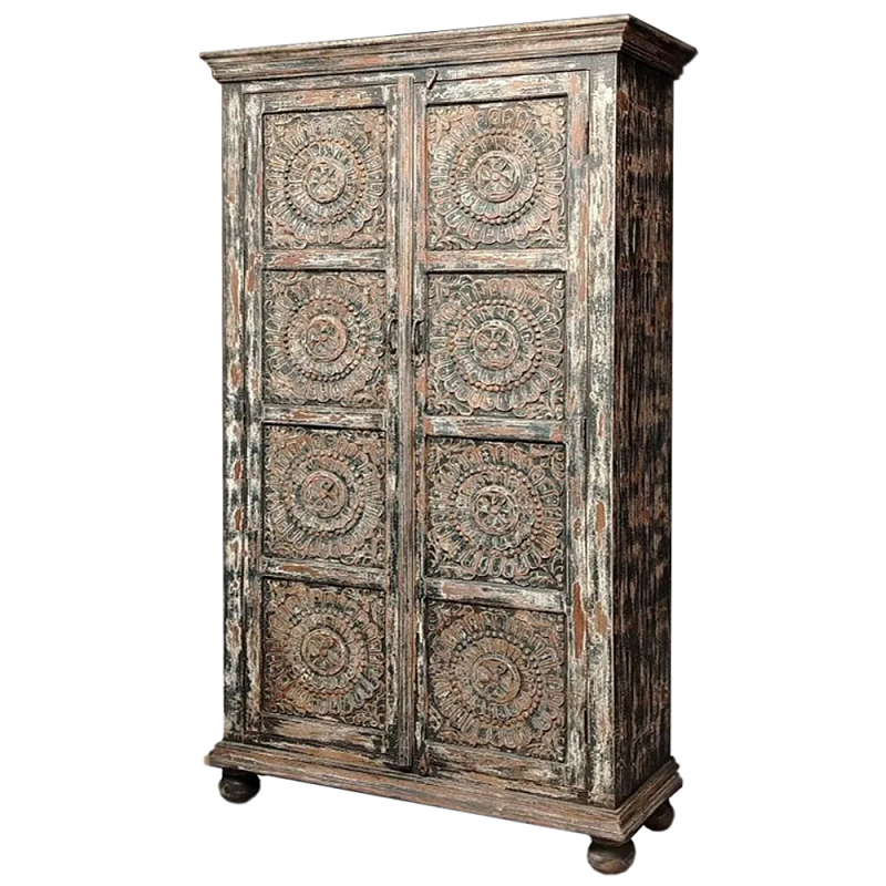 Индийский шкаф с орнаментом резьба из дерева Indian Antique Furniture Серый Индийский шкаф с орнаментом резьба из дерева Indian Antique Furniture Серый в Брянске | Loft Concept