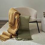 Плед из шерсти зеленого цвета с бахромой Waffle Comfort варинант исполнения - 5 | Loft Concept в Брянске