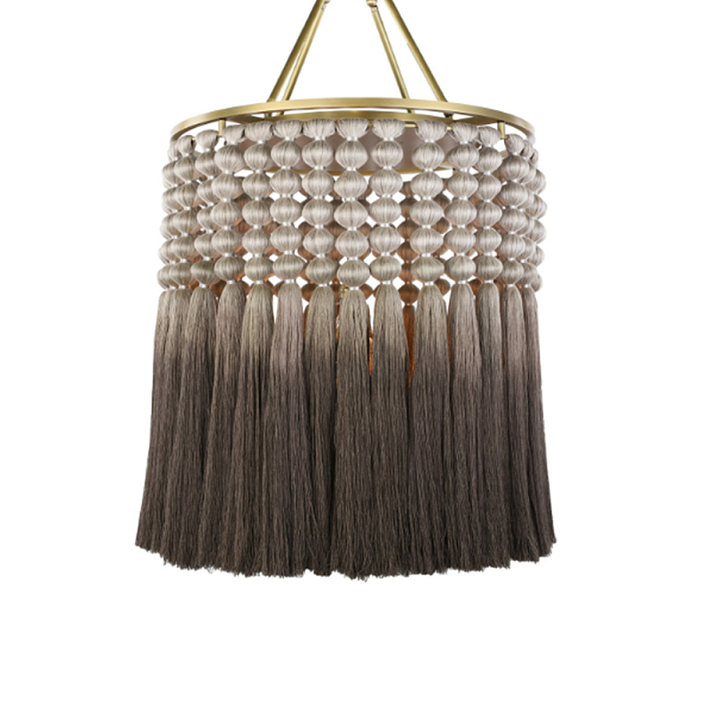 Люстра плетеная с кисточками на золотистом каркасе Boho Tassel Chandelier Коричневый Латунь Люстра плетеная с кисточками на золотистом каркасе Boho Tassel Chandelier Коричневый Латунь в Брянске | Loft Concept