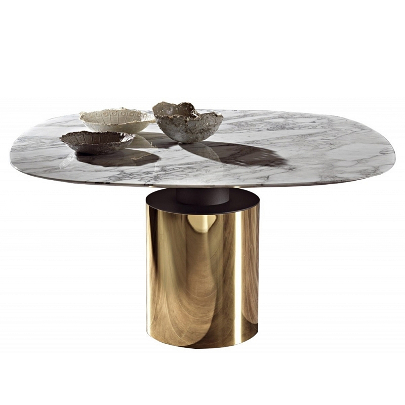 Обеденный стол на круглом золотом основании Creso Белый Черный Золотой в Брянске | Loft Concept 