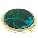 Зеркало карманное складное круглое из натурального камня Малахит с Хризоколлой в подарочной упаковке Gold Stone Mirrors варинант исполнения - 1 | Loft Concept в Брянске