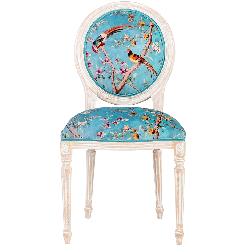 Стул из массива бука бирюзовый с изображением птиц и цветов Turquoise Beige Chinoiserie Peach Garden Chair Бирюзовый Мульти Бежевый Стул из массива бука бирюзовый с изображением птиц и цветов Turquoise Beige Chinoiserie Peach Garden Chair Бирюзовый Мульти Бежевый в Брянске | Loft Concept