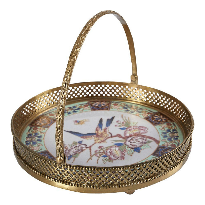 Блюдо фарфоровое с бронзовой ручкой Paradise Dish with Handle Бронза Мульти в Брянске | Loft Concept 