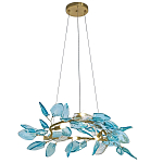Люстра светодиодная золотистом каркасе с синими стеклянными листьями Blue Light Wreath варинант исполнения - 1 | Loft Concept в Брянске
