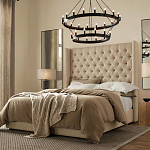 Кровать двуспальная бежевая с основанием из массива дерева с мягким изголовьем Flax Beds варинант исполнения - 3 | Loft Concept в Брянске