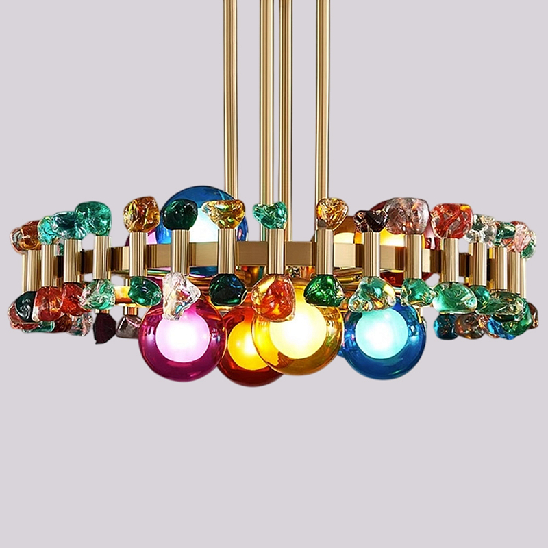 Люстра круглая золотистая с цветными плафонами Colorful Ball Candy Crystal Золотой Мульти Люстра круглая золотистая с цветными плафонами Colorful Ball Candy Crystal Золотой Мульти в Брянске | Loft Concept